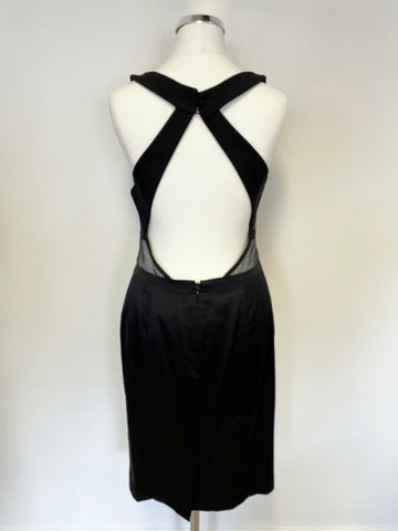 REISS FLORENTINE BLACK & GREY SILK TRIMMED CUT AWAY BACK DRESS SIZE 10