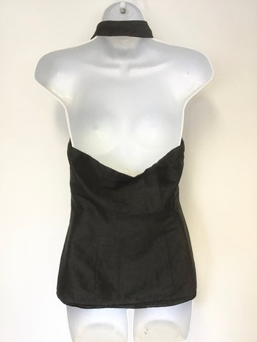 COAST BLACK SILK TIE BOW FRONT HALTERNECK TOP SIZE 10