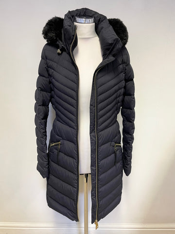 TOMMY HILFIGER BLACK FUR TRIMMED HOOD DUCK DOWN & FEATHER PADDED COAT SIZE S