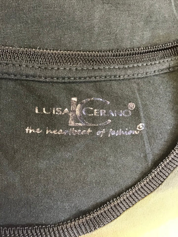 LUISA CERANO DARK GREEN SILK FRONT PRINT CAP SLEEVE TOP SIZE 14