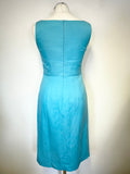 LK BENNETT TURQUOISE SILK & LINEN BLEND SLEEVELESS PENCIL DRESS & JACKET SUIT SIZE 8