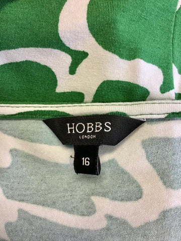 HOBBS GREEN & WHITE PRINT SLEEVELESS STRETCH JERSEY MAXI DRESS SIZE 16