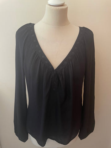 REISS 100% SILK BLACK STUD TRIMMED BLOUSE SIZE L