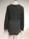 HOBBS DARK GREY TIE BELT WOOL CARDIGAN SIZE XL