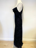 MONSOON MIDNIGHT BLUE FLORAL EMBOSSED VELVET SLEEVELESS LONG OCCASION DRESS SIZE 12