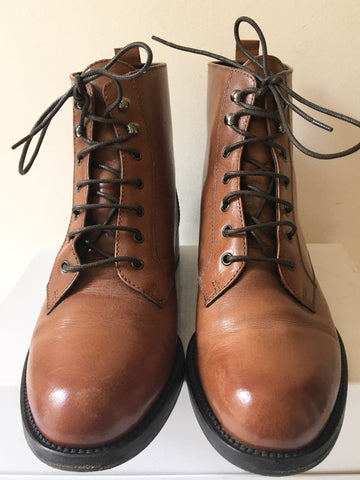 RUSSELL & BROMLEY BROWN LEATHER LACE UP ANKLE BOOTS SIZE 6.5/39.5