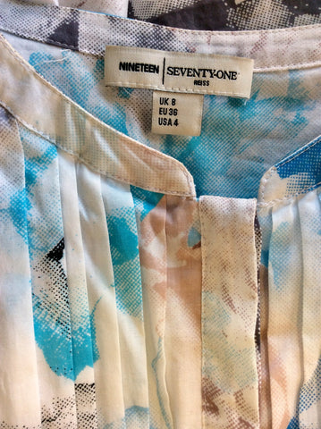 REISS 1971 LUCIANA WHITE & BLUE PRINT COTTON SLEEVELESS DRESS SIZE 8