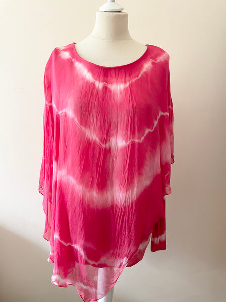 MISS SIXTY PINK TIE DYE SILK ASYMETRIC OVERLAY LONG SLEEVE TOP SIZE S