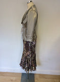 FENN WRIGHT MANSON SILVER,PINK & BROWN SILK BLEND PRINT DRESS & JACKET SIZE 12