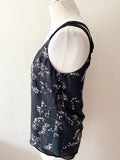 MINT VELVET CHARCOAL & BLACK BLOSSOM PRINT SLEEVELESS TOP SIZE 10