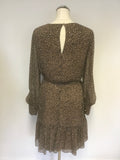 LK BENNETT DAKOTA BROWN ANIMAL PRINT LONG SLEEVE CHIFFON DRESS SIZE 14