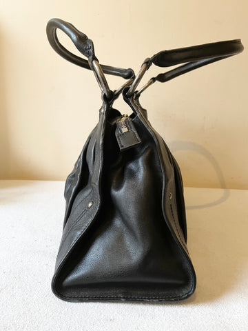 WHISTLES BLACK LEATHER PLEATED DETAIL ZIP TOP SHOULDER BAG