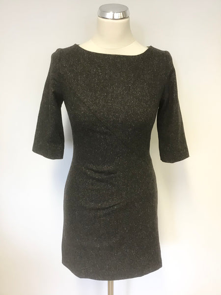 LK BENNETT GREY MARL WOOL BLEND SHORT SLEEVE DRESS SIZE 8