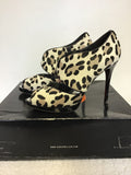 KAREN MILLEN PONY SKIN LEOPARD PRINT PEEP TOE HEELS SIZE 6/39