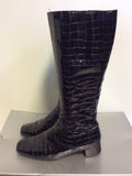 GABOR BLACK PATENT CROC DESIGN KNEE LENGTH BOOTS SIZE 7/40