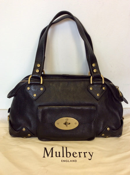 MULBERRY BLACK LEATHER FRONT POSTMAN LOCK POCKET SHOULDER BAG