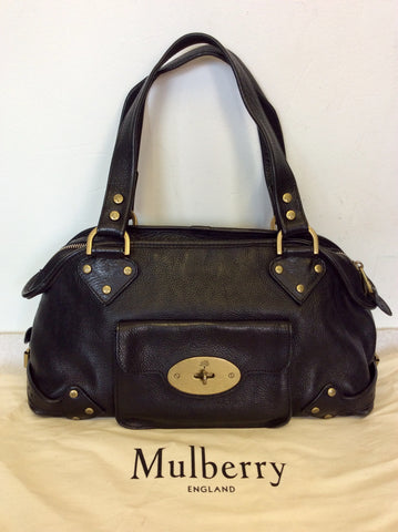 MULBERRY BLACK LEATHER FRONT POSTMAN LOCK POCKET SHOULDER BAG