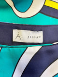 A. FOR JIGSAW MULTI COLOURED PATTERNED SILK WRAP AROUND MIDI SKIRT SIZE 14