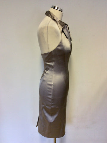 KAREN MILLEN SILVER GREY SATIN SPECIAL OCCASION DRESS SIZE 10