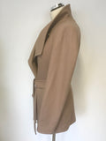 TED BAKER CARAMEL WOOL & CASHMERE BLEND ELETHEA TIE WAIST SHORT COAT SIZE 3 UK 12/14