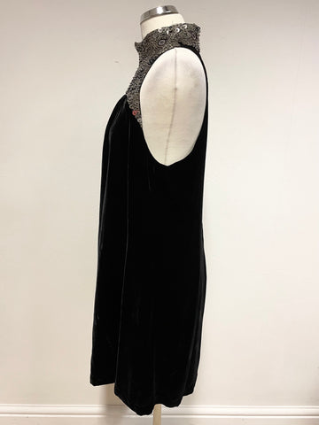 FRENCH CONNECTION BLACK VELVET SEQUIN TRIMMED SHIFT DRESS SIZE 14