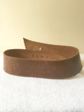 BROWN LEATHER CROC EFFECT SHAPED WIDE BELT WITH GOLD LEOPARD DETAIL TRIM SIZE S/M