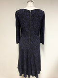 MINT VELVET BLUE & BLACK PRINT 3/4 SLEEVED FIT & FLARE DRESS SIZE 10