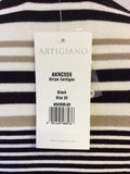 BRAND NEW ARTIGIANO BLACK,WHITE & TAUPE STRIPE V NECK CARDIGAN SIZE 20