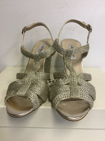 LK BENNETT RIPLEY PALE GOLD ROPE LEATHER WEDGE HEEL SANDALS SIZE 3.5/36