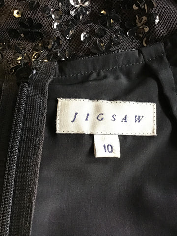 JIGSAW BLACK NET OVERLAY SEQUINNED KNEE LENGTH PENCIL SKIRT SIZE 10