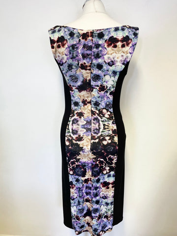 PHASE EIGHT BLACK & MULTI COLOURED FLORAL PANELLED STRETCH JERSEY PENCIL DRESS SIZE 10