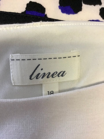 LINEA PURPLE,WHITE & BLACK PRINT CAP SLEEVE PENCIL DRESS SIZE 18