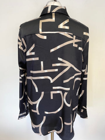 MINT VELVET BLACK,BEIGE & IVORY PATTERNED LONG SLEEVED SHIRT SIZE 14
