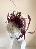TAILOR MADE PLUM FEATHER & GLASS BEAD TRIM FASCINATOR ON COMB