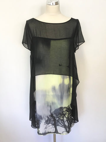 MINT VELVET NAVY BLUE & LEMON PRINT SHIFT DRESS SIZE 12