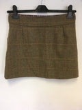 BRAND NEW JOULES BROWN / GREEN TWEED WOOL MINI SKIRT SIZE 10