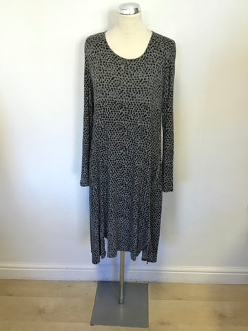 POMODORO GREY & BLACK SPOT STRETCH JERSEY LONG SLEEVE DRESS SIZE 12