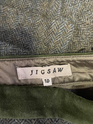 JIGSAW 100% WOOL GREEN HERRINGBONE TWEED PENCIL SKIRT SIZE 10