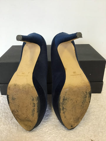 REISS MIDNIGHT BLUE SATIN PLATFORM SOLE HEELS SIZE 5/38