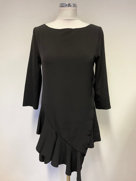 MINT VELVET BLACK ASYMMETRIC FRILL TRIM 3/4 SLEEVE TOP SIZE 10