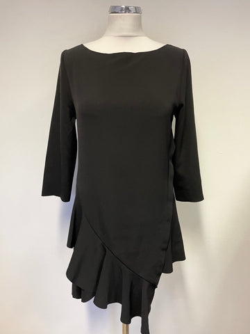 MINT VELVET BLACK ASYMMETRIC FRILL TRIM 3/4 SLEEVE TOP SIZE 10