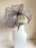 SILVER GREY & FUCHIA PINK TRIM HATINATOR WITH LARGE FLOWER DESIGN ON HEADBAND
