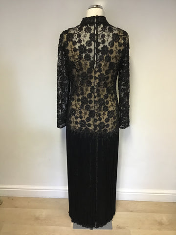 LORCAN MULLANY BY JACQUES VERT BLACK BEADED & SEQUINNED FRINGED EVENING DRESS SIZE 14