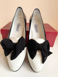 VINTAGE BALLY BLACK & WHITE PATENT LEATHER BOW TRIM FLAT SHOES SIZE 4.5/37.5