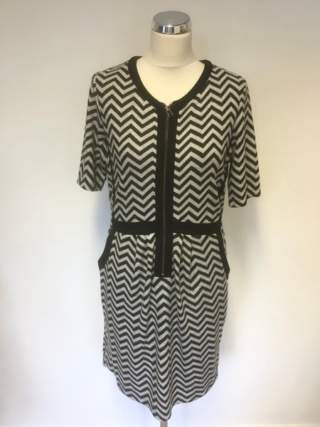 PIED A TERRE BLACK & GREY ZIG ZAG DESIGN SHORT SLEEVE JERSEY DRESS SIZE 12
