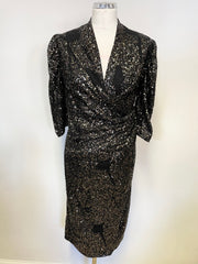 BRAND NEW ZARA BLACK WITH SILVER & GOLD SEQUINS HALF SLEEVE PENCIL DRESS SIZE L