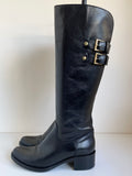 LK BENNETT BLACK LEATHER BUCKLE TRIM KNEE LENGTH BOOTS SIZE 3.5/36