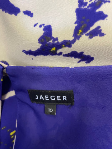 JAEGER PURPLE,CREAM & YELLOW PRINT SLEEVELESS SHIFT DRESS SIZE 10