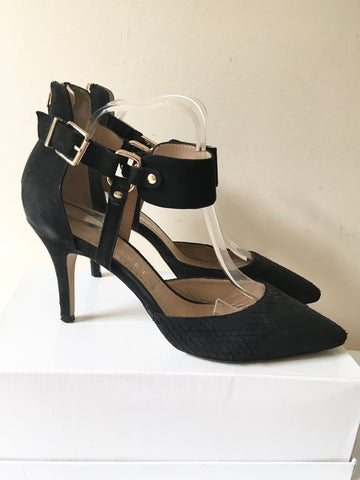 MINT VELVET BLACK SUEDE BUCKLE TRIM ANKLE STRAP HEELS SIZE 7/40