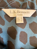 LK BENNETT CELOSIA TEAL & BLACK PRINT 3/4 SLEEVE PENCIL DRESS SIZE 12